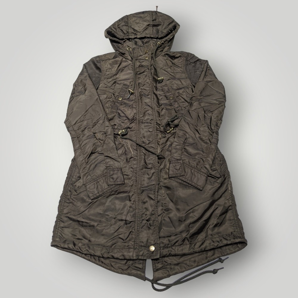 H&M Divided Women's S (4) Military Inspired OD Green Hooded Anorak Coat Lined